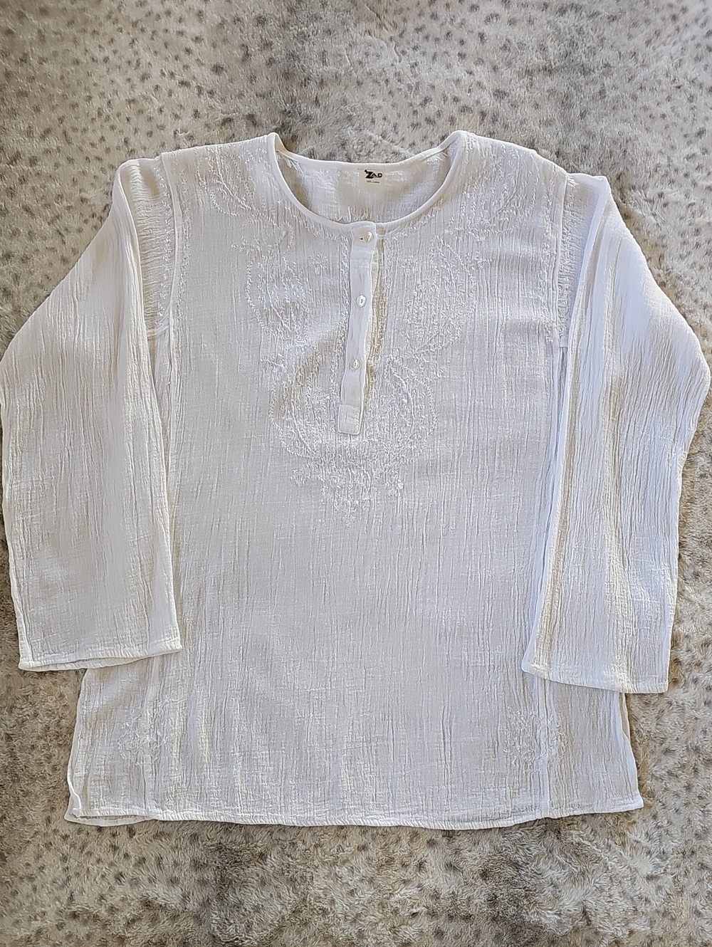 ZAD Embroidered Gauze Henly Top